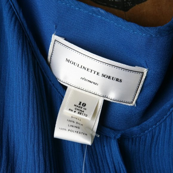 Moulinette Soeurs Anthro Blue Silk Tie Dress Sz10 - Picture 16 of 16